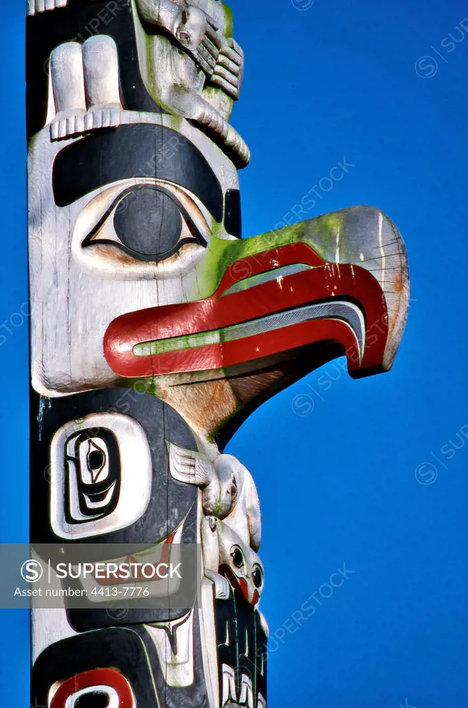 Sculpture of a totem Haida Islands of the Queen Charlotte Canada