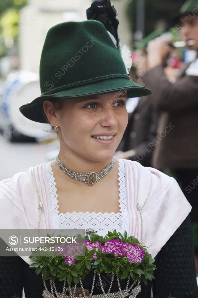 Teenage girl during Oktoberfest festival, Munich, Bavaria, Germany