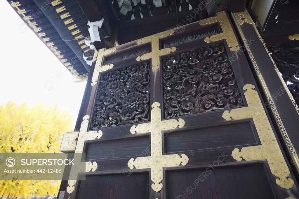 Details of entrance gate of a temple, Nishi Honganji Temple, Kyoto Prefecture, Kinki Region, Honshu, Japan