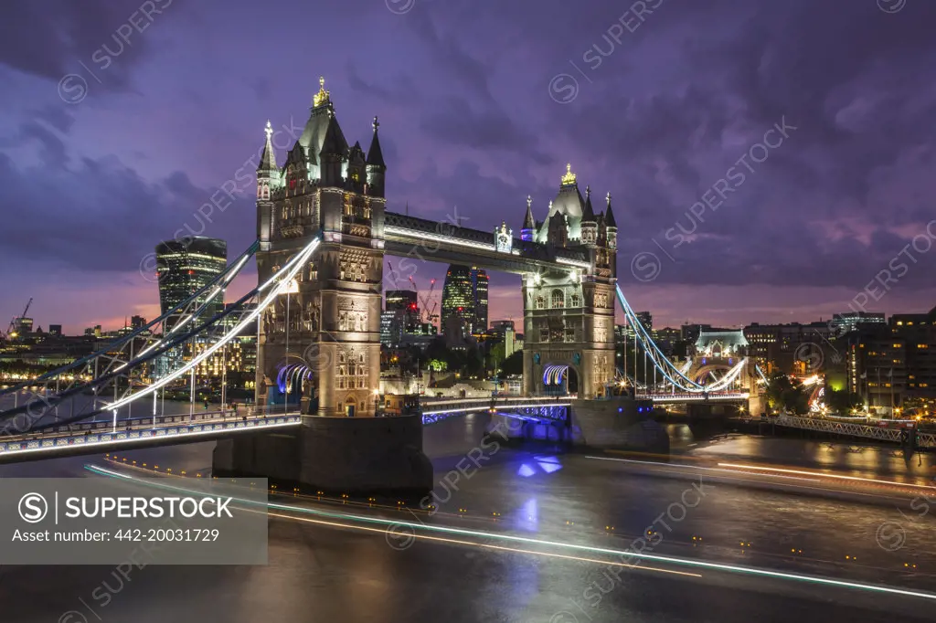 England,London,Tower Bridge and City Skyline