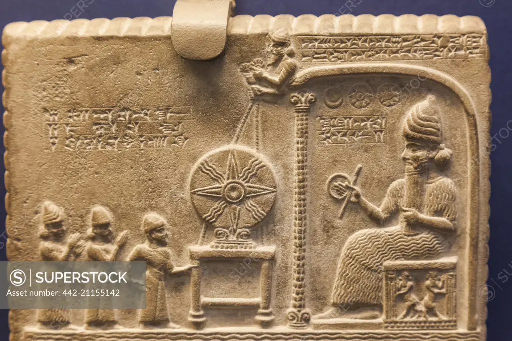 England, London, British Museum, The Sun God (Shamash) Tablet from Mesopotamia Iraq