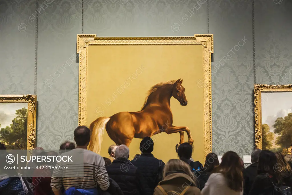 England, London, Trafalgar Square, National Gallery, Tourists Looking at Painting