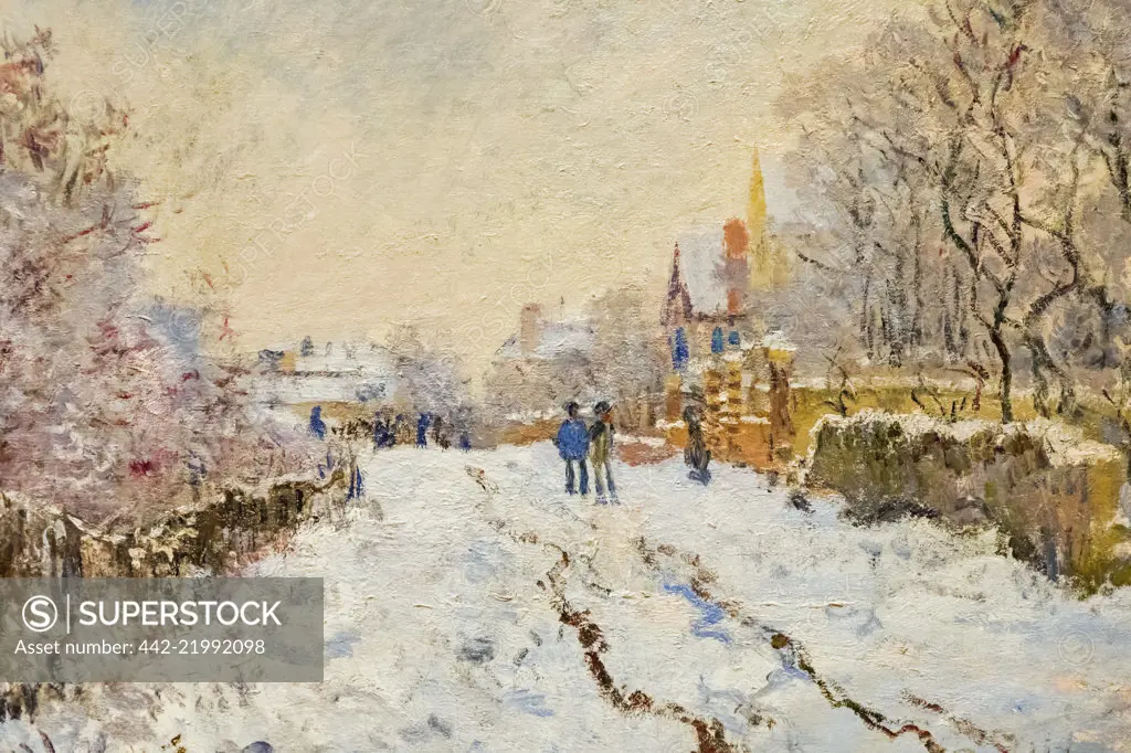 Painting titled "Snow Scene at Argenteuil" by Claude Monet dated 1875