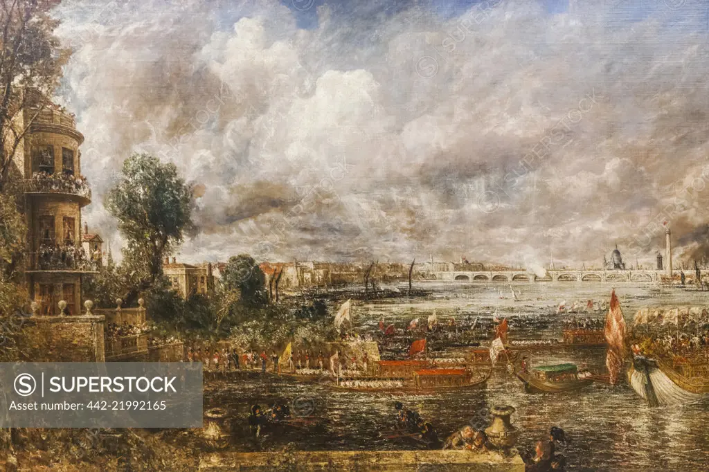 Painting titled "The Opening of Waterloo Bridge(Whitehall Stairs, June 18th 1817)" by John Constable 