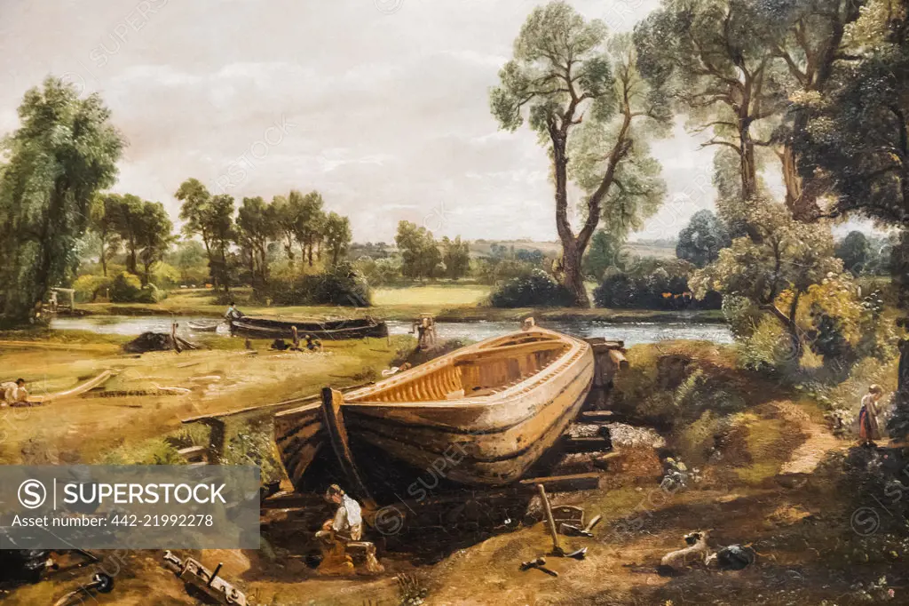 Painting of Boat Building near Flatford Mill by John Constable 