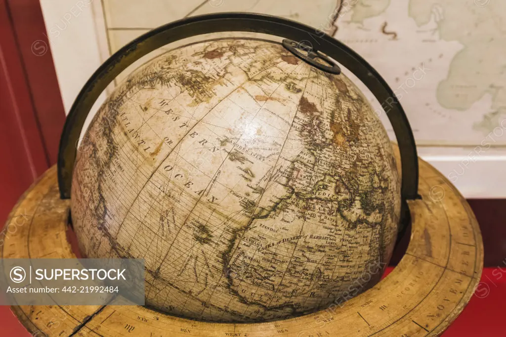 Great Britain, Scotland, Edinburgh, The National Museum of Scotland, Exhibit of Terrestrial Globe dated 1804 and Navigational Chart dated 1770