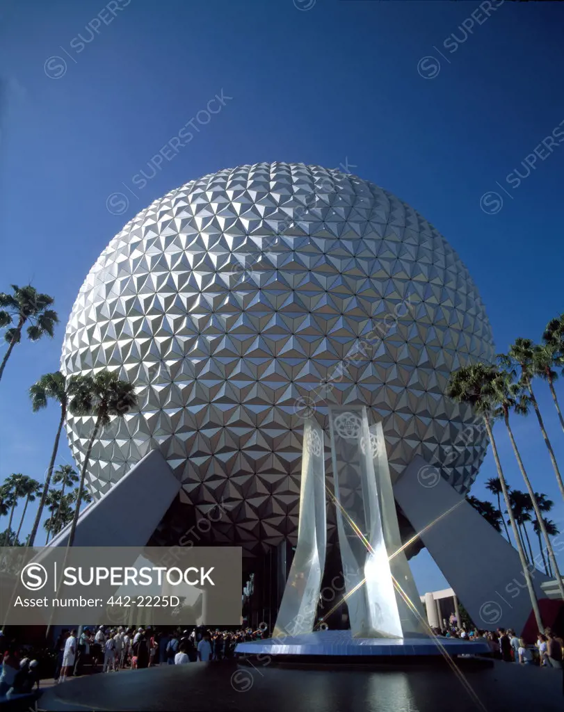 Low angle view of a geodesic dome, Spaceship Earth, Epcot, Walt Disney World, Orlando, Florida, USA