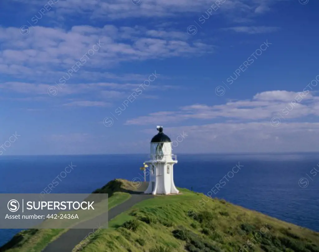 Panoramic view of a lighthouse, Cape Reinga Lighthouse, Bay of Islands, North Island, New Zealand