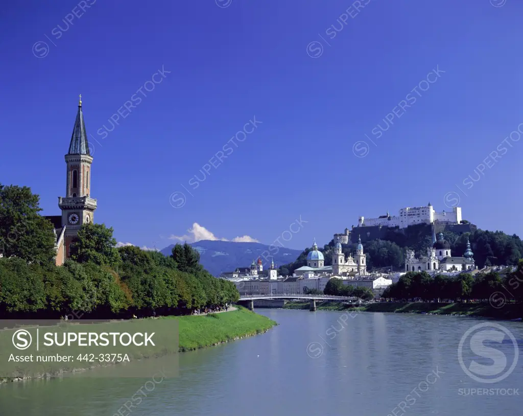 Buildings along a river, Salzburg, Austria