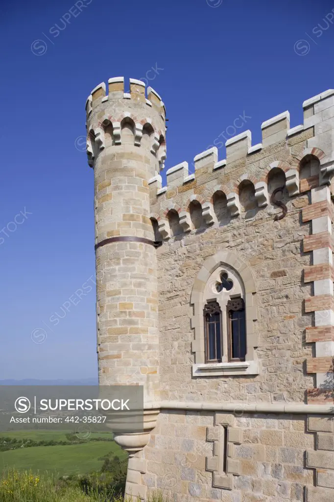 Low angle view of a tower, Magdala Tower, Rennes-Le-Chateau, Aude, Languedoc-Rousillon, France