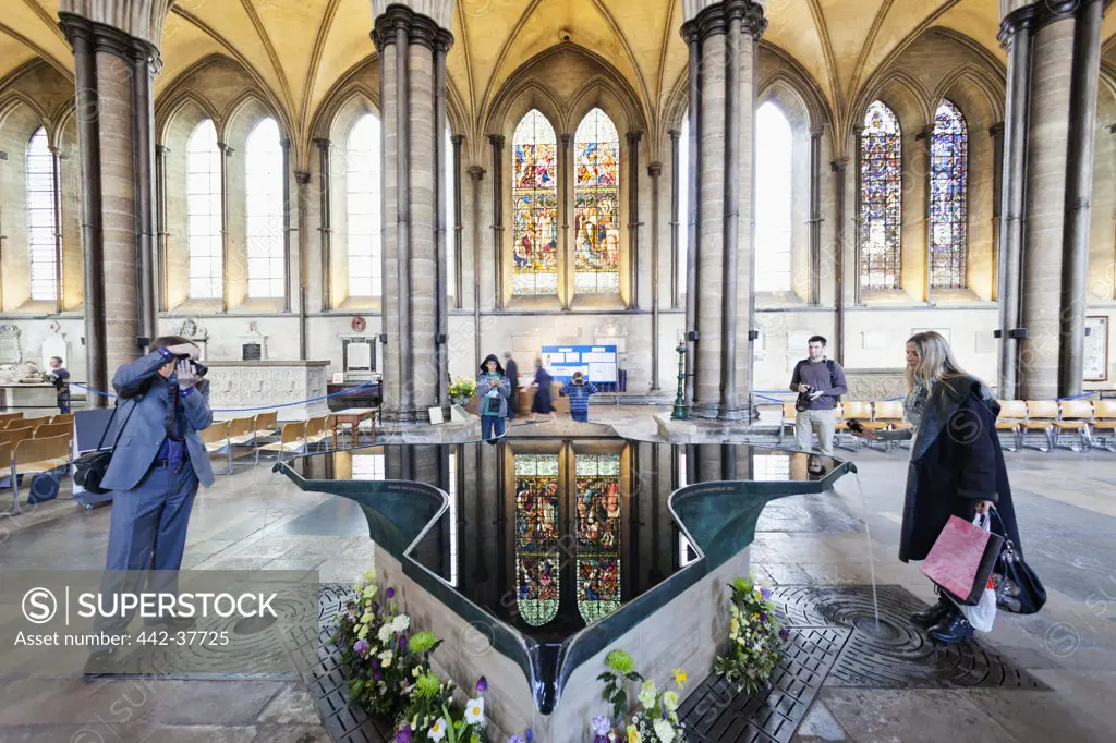 UK, England, Hampshire, Salisbury, Salisbury Cathedral, Baptisamal Font designed by William Pye