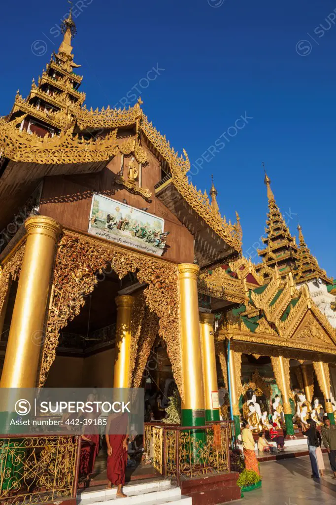 Monks at a temple, Shwedagon Pagoda, Yangon, Myanmar