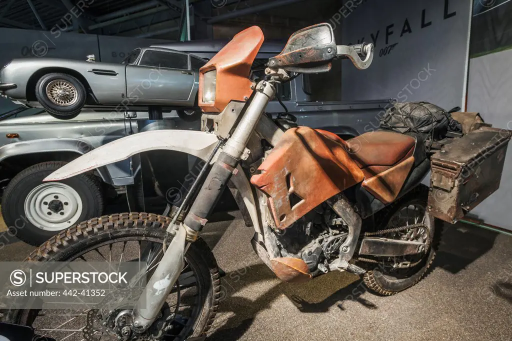 Honda CRF25OR Motorcycle used in James Bond Movie Skyfall in National Motor Museum, Beaulieu, Hampshire, England