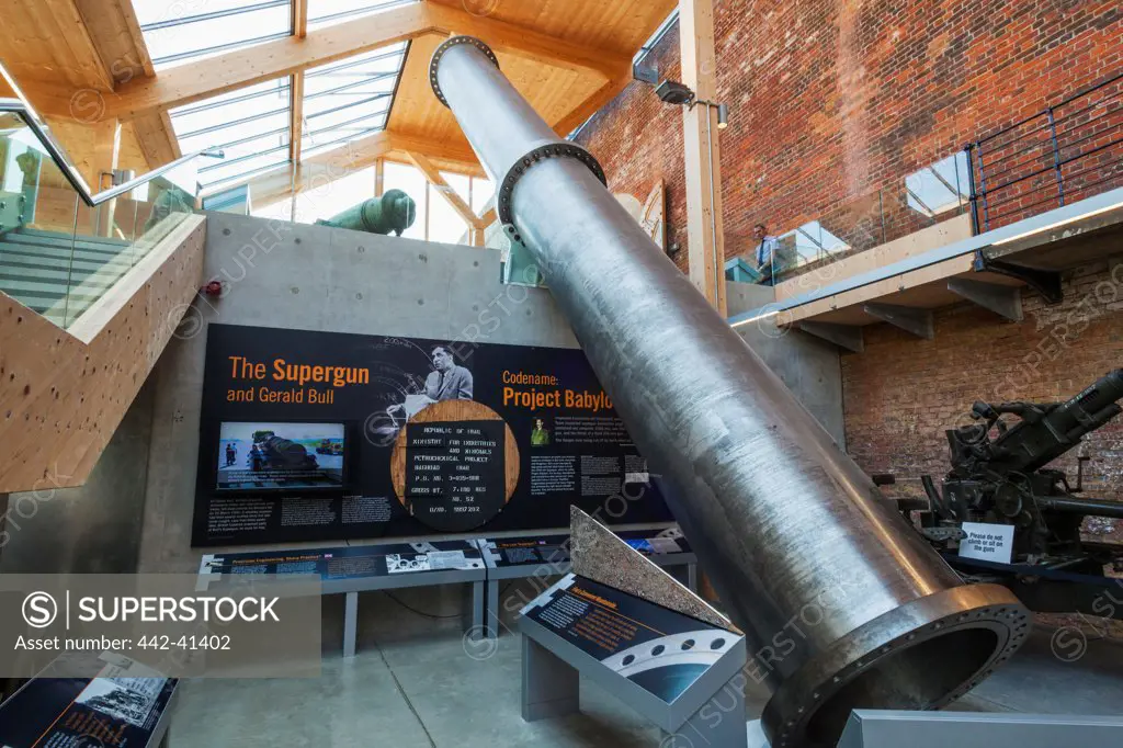 Supergun ordered by Saddam Hussein and designed by Gerald Bull, Royal Armouries, Fort Nelson, Boarhunt, Hampshire, England