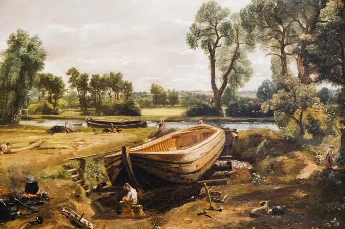Painting of Boat Building near Flatford Mill by John Constable 