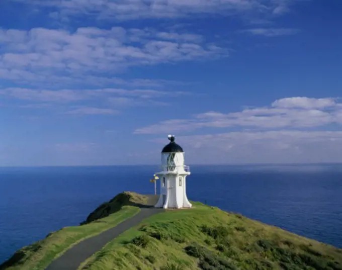 Panoramic view of a lighthouse, Cape Reinga Lighthouse, Bay of Islands, North Island, New Zealand