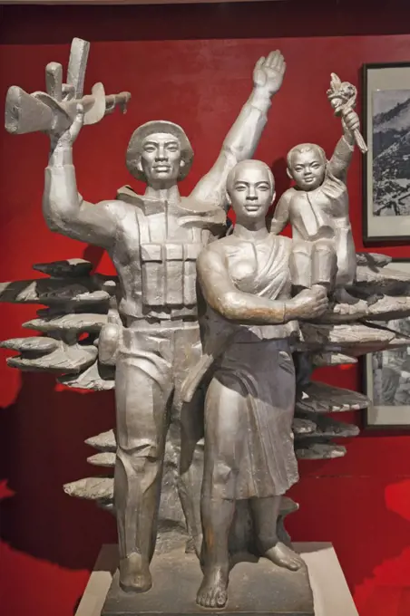 Statues of victorious soldier and family in a museum, Vietnam Military History Museum, Hanoi, Vietnam