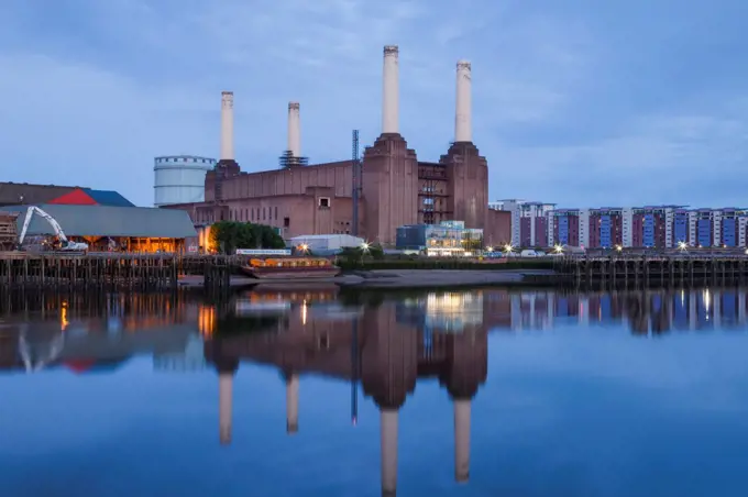 Power station at the waterfront, Battersea Power Station, Thames River, Battersea, London, England