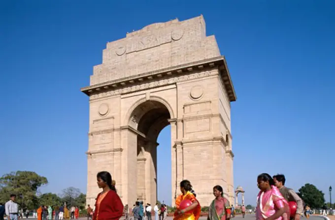 People walking around the India Gate, New Delhi, India