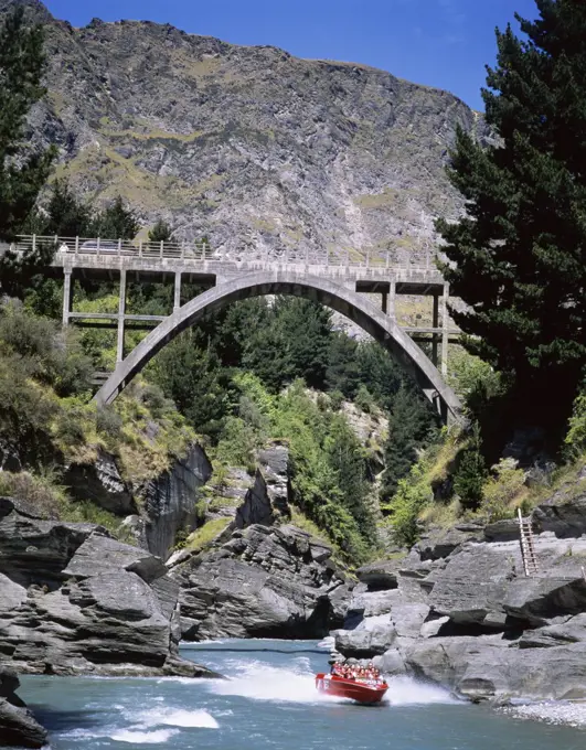 Jet boating through a narrow pass, Shotover River, Queenstown, South Island, New Zealand