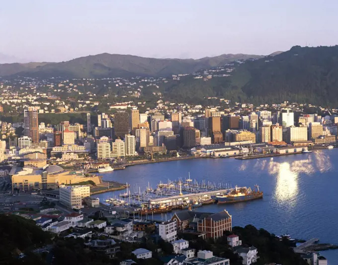 City Skyline and Harbor, Wellington, North Island, New Zealand