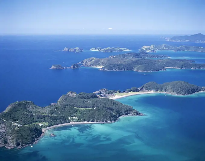 Aerial view of islands, Bay of Islands, Russell, New Zealand