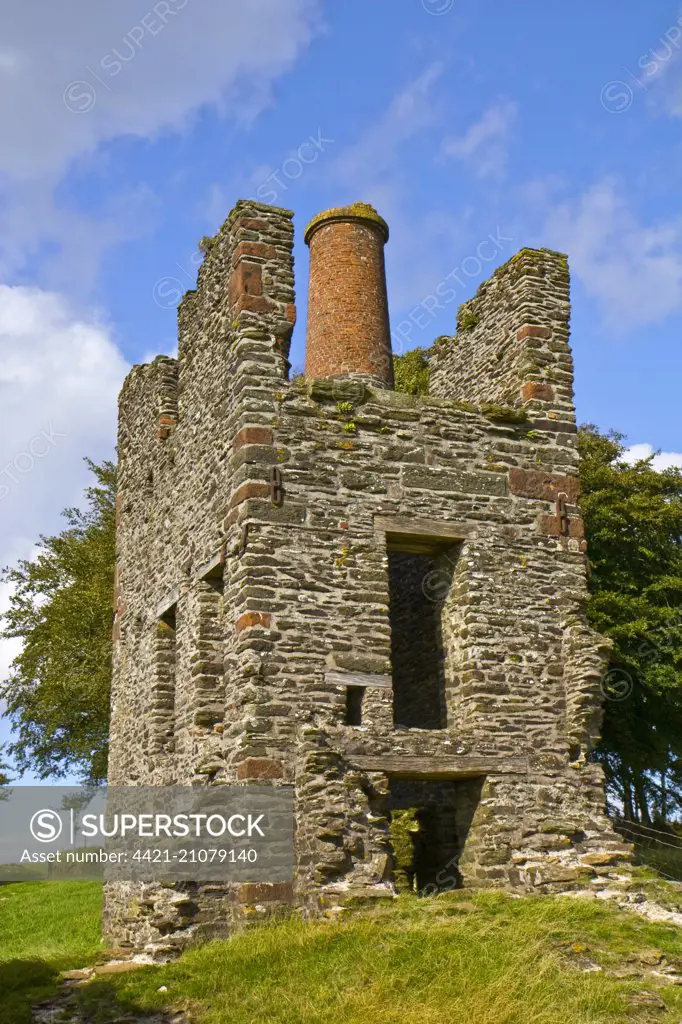 Remains of engine house at former iron mine, Burrow Farm Engine House, Exmoor N.P., Somerset, England, August