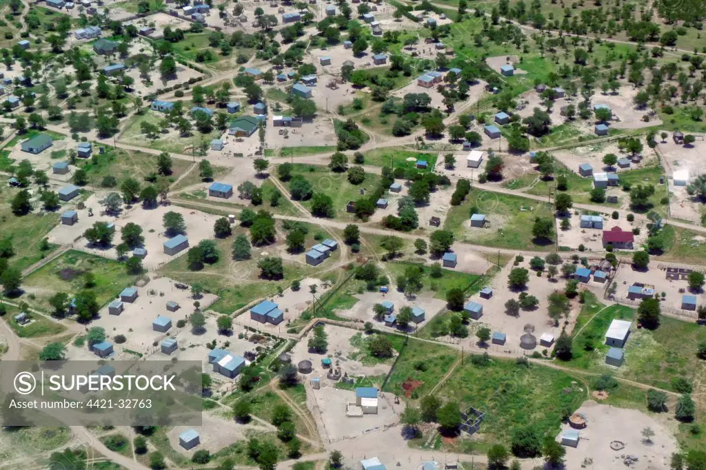 Aerial view of rural settlement, Maun, Ngamiland, Botswana