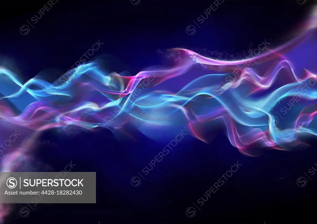 Abstract purple and blue wave pattern on black background