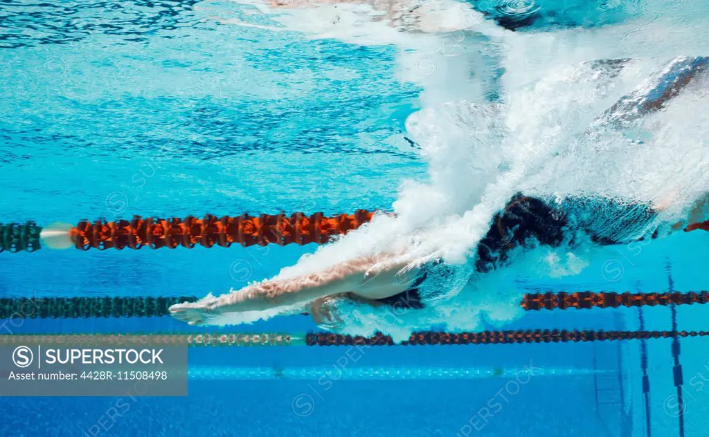 Swimmer diving into pool