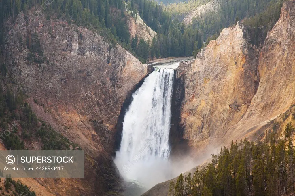 Aerial view of waterfall in rocky canyon,Grand Canyon of the YellowstoneYellowstone NP. Wyoming.USA