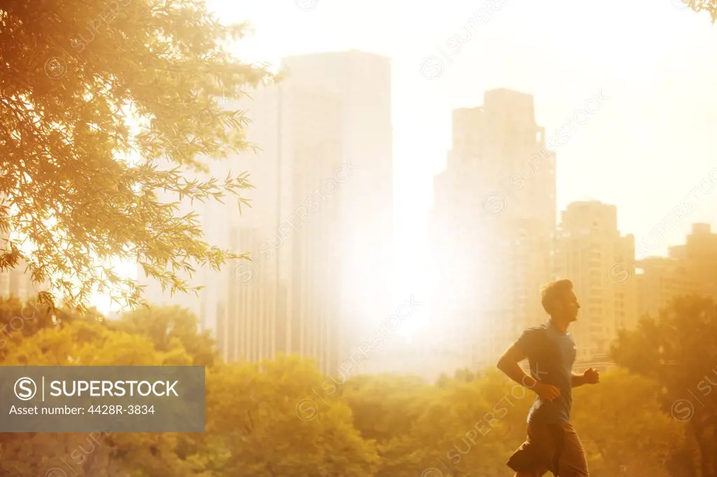 Man running in urban park,New York