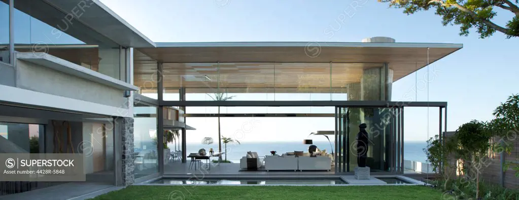 Patio and swimming pool of modern house