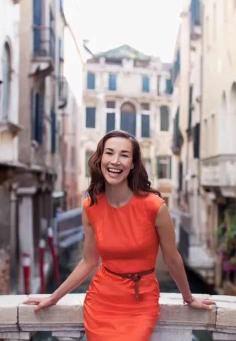 Venice, Portrait of smiling woman in Venice