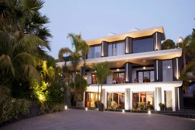 Spain, Luxury house illuminated at night