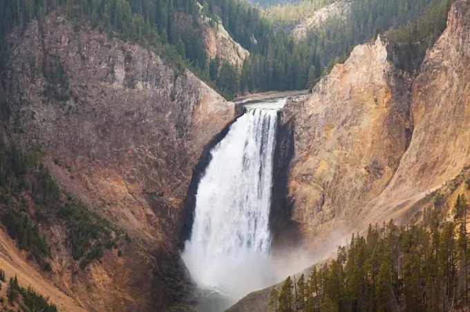 Aerial view of waterfall in rocky canyon,Grand Canyon of the YellowstoneYellowstone NP. Wyoming.USA