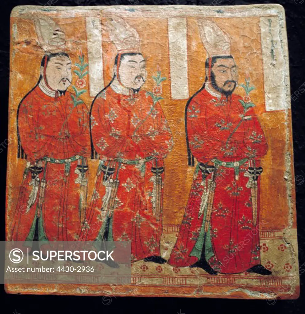 fine arts, China, Uyghur painting, Uyghur princes, fresco, Bezeklik Monastary, 8th/9th century, Museum for Asian Art, Berlin,