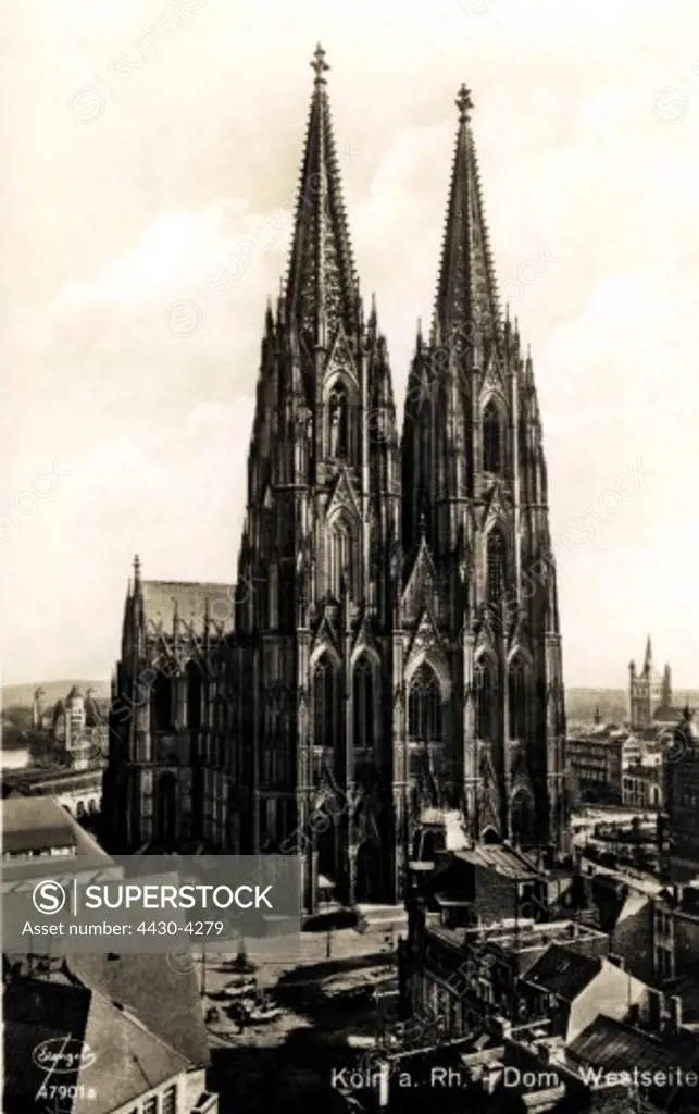 Germany Cologne churches Cathedral exterior view west side picture postcard circa 1910,