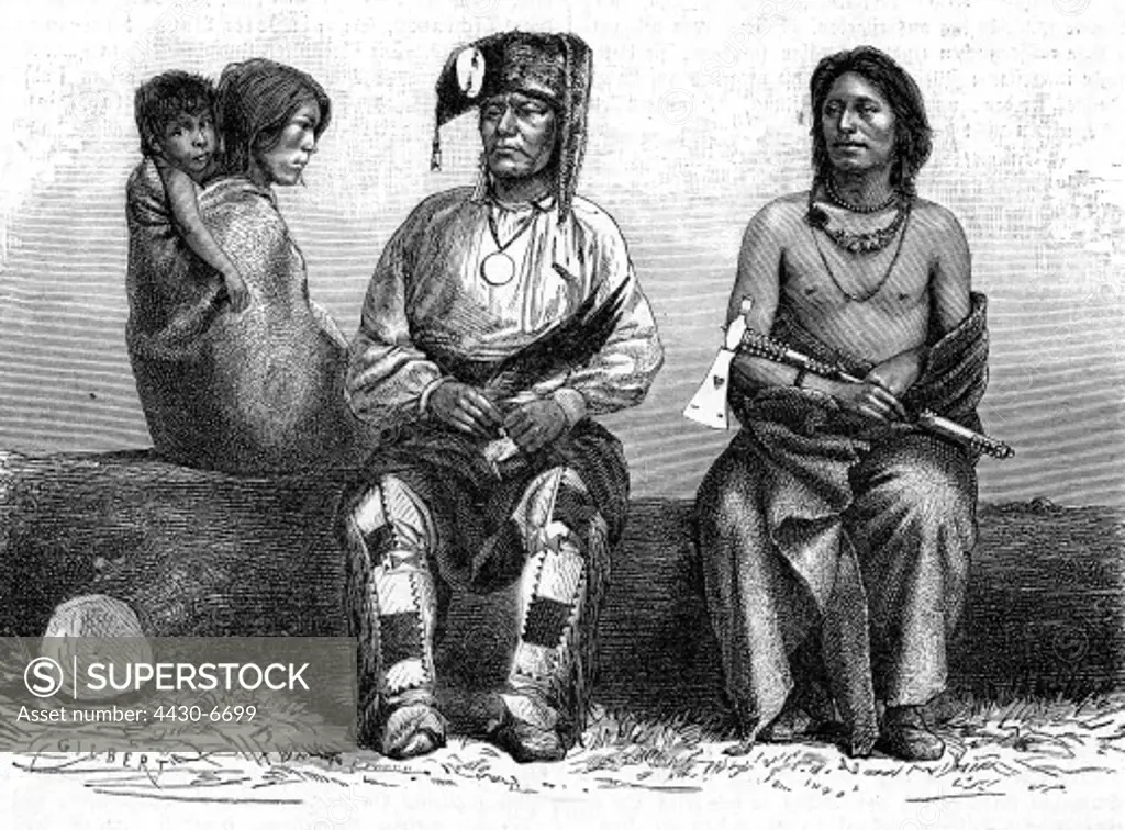 geography/travel USA people Native Americans tribes Paiute family engraving after drawing by Gilbert 19th century American Indians North America,