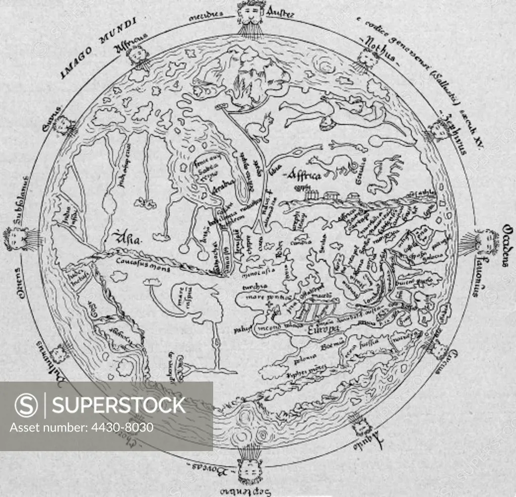 cartography world maps map from a Sallust Codex 15th century,