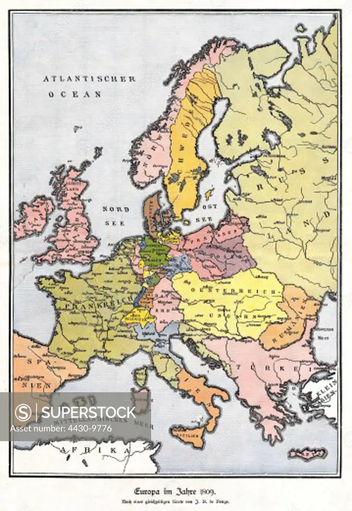 map Europe Central Europe 1809 after a contemporary map by J.B. de Bouge,