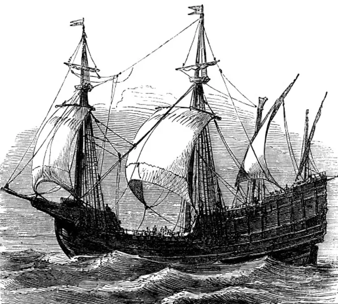 transport / transportation, navigation, sailing ships, caravel, caravel from the 15th century, wood engraving, 19th century,