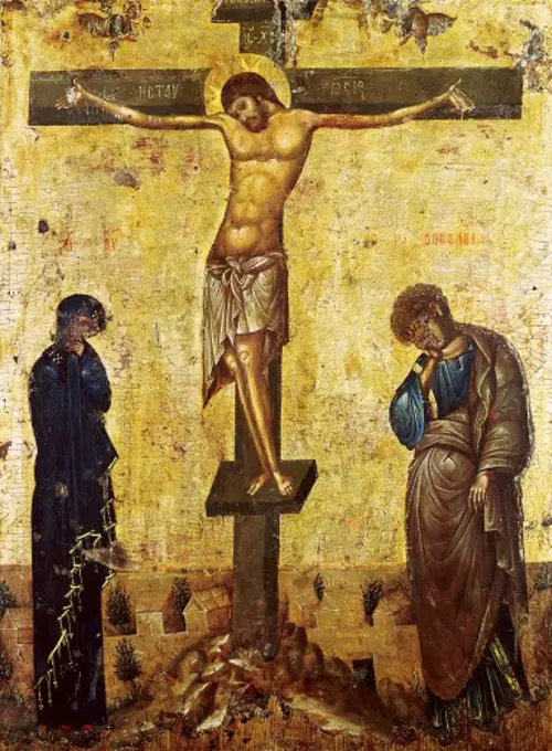 fine arts, religious art, Jesus Christ, crucifixion, icon, 14th century, Byzantine Museum, Athens, Greece