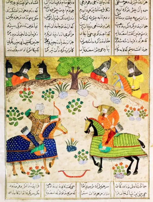 military, Moslem warriors in combat, Islamic miniature, Maghreb, 14th/15th century, Paris National Library,