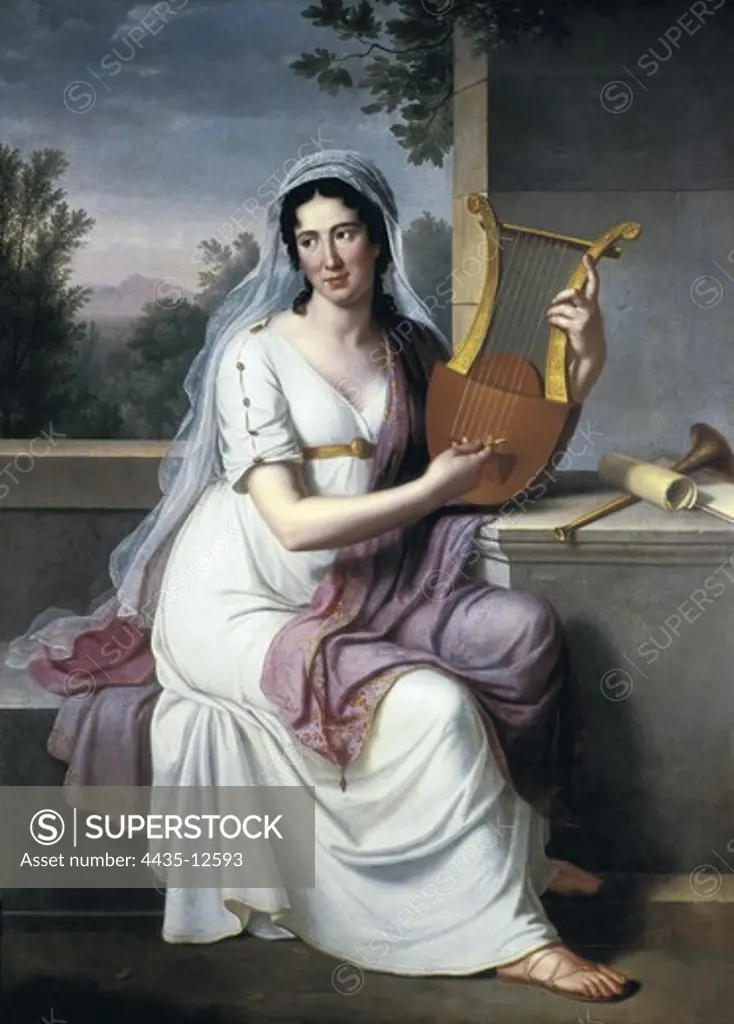 SCHMIDT, Johan Heinrich (1749-1829). Portrait of Isabella Angela Colbran. 1817. Portrait playing the lyre. Neoclassicism. Oil on canvas. ITALY. LOMBARDY. Milan. La Scala Theatre Museum.