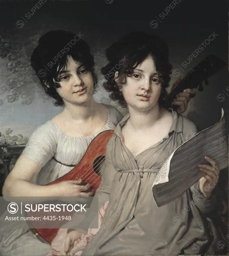 BOROVIKOVSKI, Vladimir Loukitch (1757-1825). Portrait of Princess A. G. Gagarina and V. G. Gagarina. 1802. Romanticism. Oil on canvas. RUSSIA. MOSCOW. Moscow. Tretyakov Gallery.