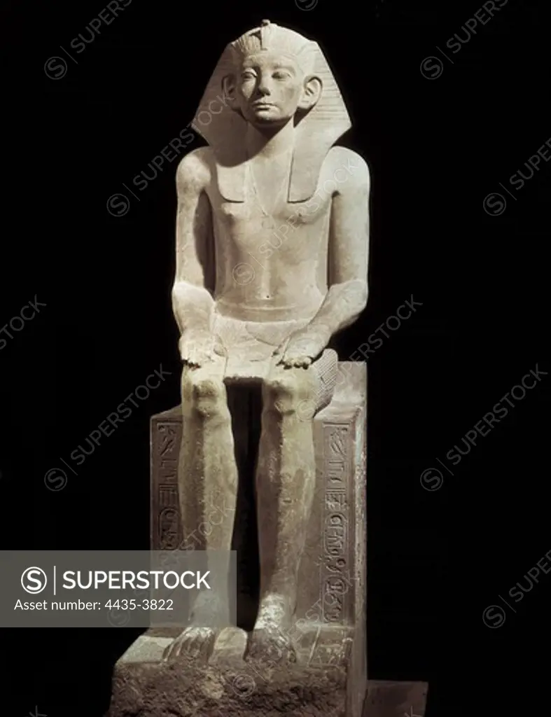 Amenemhat III. 1842 - 1796 BC. Seated statue. Egyptian art. Middle Kingdom. Sculpture on rock. EGYPT. CAIRO. Cairo. Egyptian Museum.