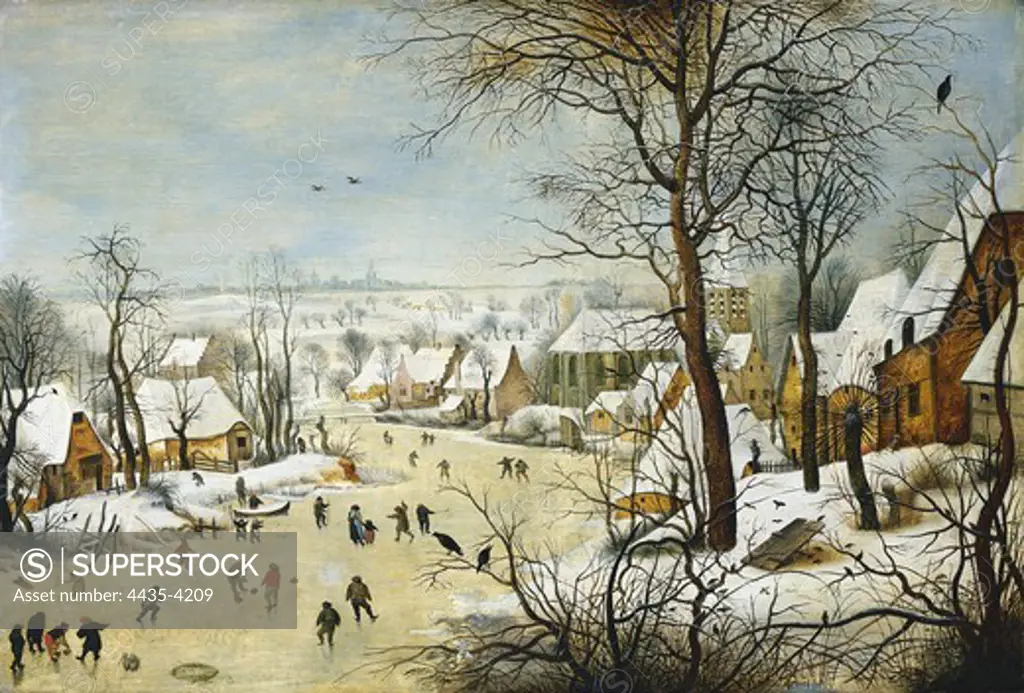 Breugel, Pieter, II, The Younger, called 'Hell Bruegel' (1564-1638). Winter landscape. Flemish art. Oil on wood. AUSTRIA. VIENNA. Vienna. Kunsthistorisches Museum Vienna (Museum of Art History).