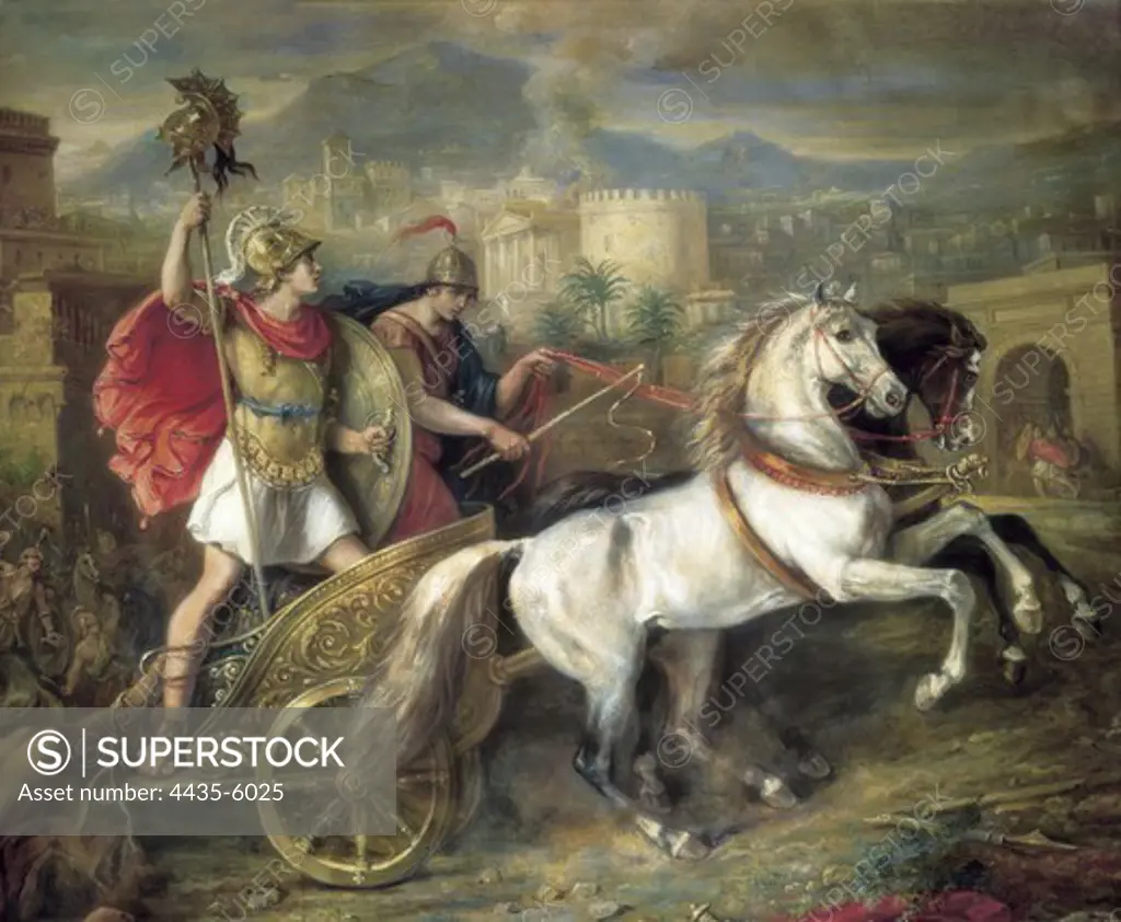 SCHMITZ Y CALVET, JosŽ (19th c.). Achilles with the Body of Hector. 19th c. Troyan War. Oil on canvas. SPAIN. MADRID (AUTONOMOUS COMMUNITY). Madrid. St. Fernando Royal Academy Museum.