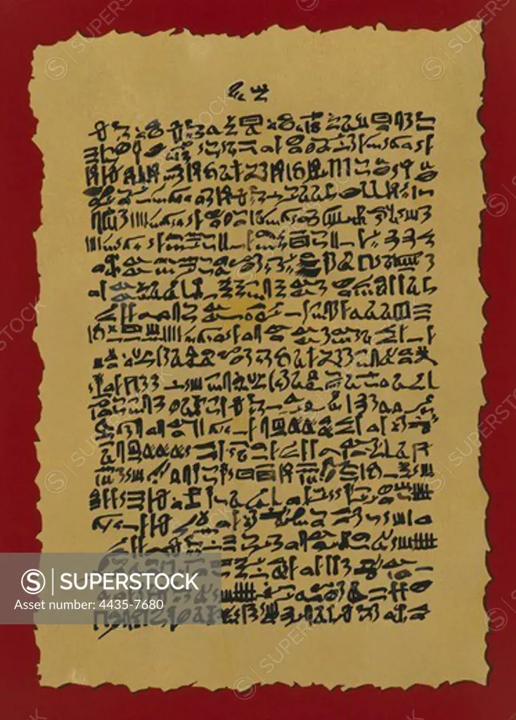 Ebers papyrus. ca. 1500 BC. Ancient Egypt. Amenhotep I's reign. 18th Dynasty. One of the first treatises on medicine written in human history. Hieratic, hieroglyphic writing. GERMANY. SAXONY. Leipzig. Leipzig University.